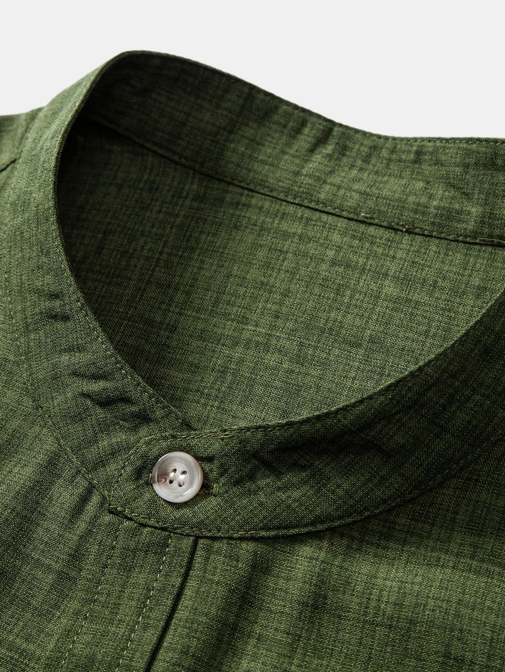 Maison Bonneterie™ | Short Sleeve Stand Collar Shirt & Straight Leg Linen Pants